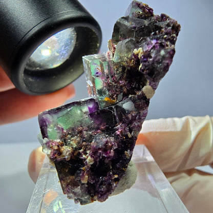 Phantom Fluorit Würfel, Quarz Stufe, grün lila Okorusu, Namibia 39*29*18mm
