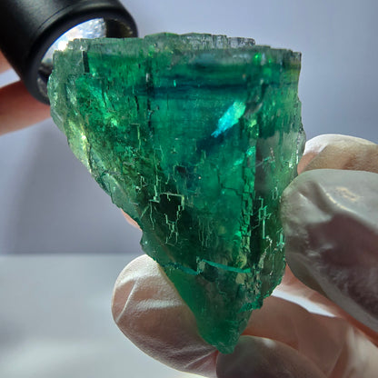 Spécimen de cube de fluorite fantôme transparente, vert parqueté, Okorusu, Namibie, 50 x 30 x 22 mm 