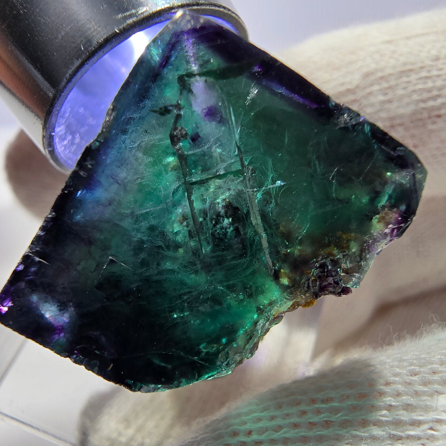 Rare cube de fluorite fantôme, vert violet zonal Okorusu, Namibie 30*27*20mm 