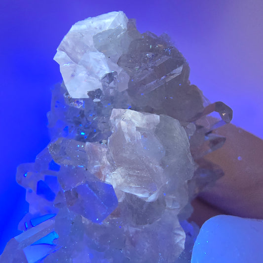 Spécimen de quartz clair, de préhnite et de calcite Streep Mine, Goboboseb, Namibie 37*29*17 mm
