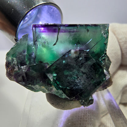 Spécimen zonal de cube de fluorite fantôme, vert violet, Okorusu, Namibie, 36 x 27 x 23 mm 