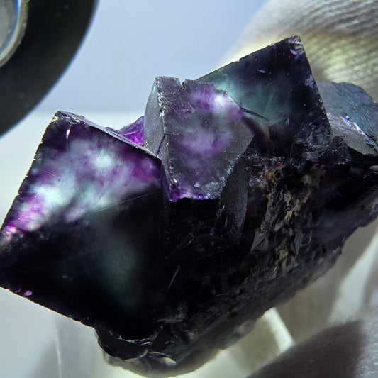 Spécimen rare de cube de fluorite fantôme, vert zonal et violet, Okorusu, Namibie, 41 x 34 x 21 mm