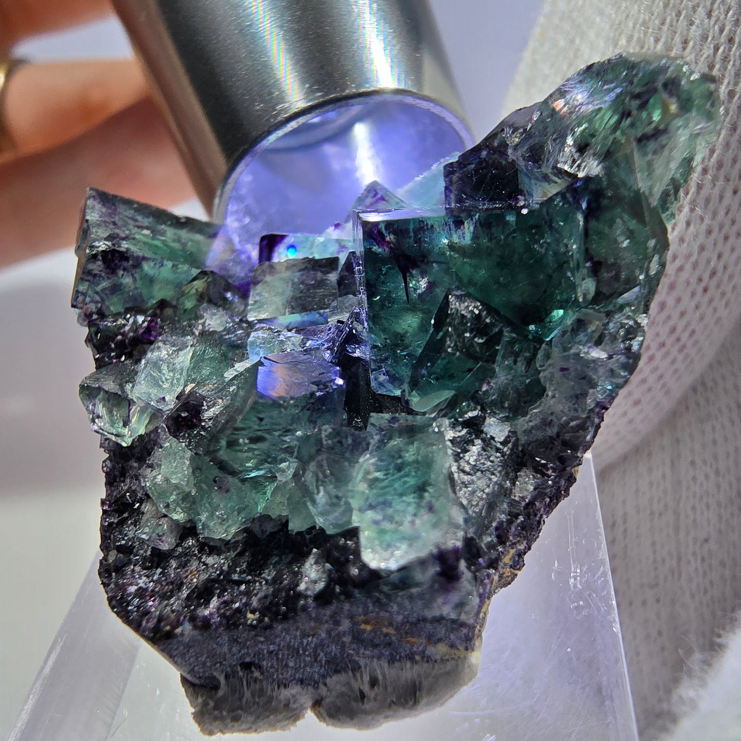 Spécimen rare de cube de fluorite fantôme, vert zonal et violet, Okorusu, Namibie, 38 x 32 x 13 mm 