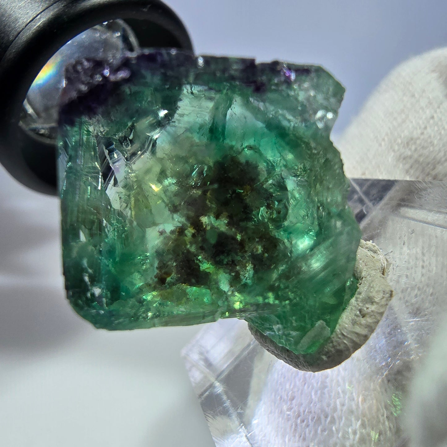 Rare spécimen de cube de fluorite fantôme, vert-violet zonal, Okorusu, Namibie, 26 x 21 x 18 mm 