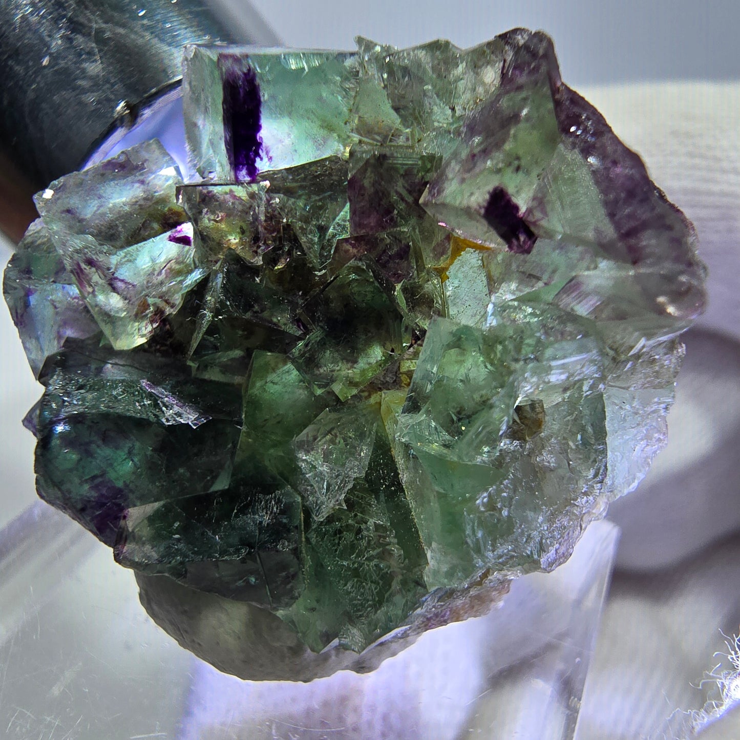 Spécimen zonal de cube de fluorite fantôme, vert violet, Okorusu, Namibie, 30 x 28 x 13 mm 