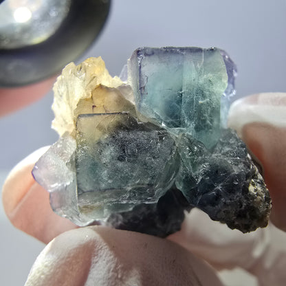 Rare cube de fluorite fantôme, spécimen de quartz vert violet Okorusu Namibie 29*24*20mm 