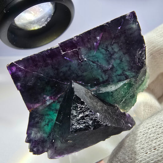 Spécimen rare de cube de fluorite fantôme, vert zonal et violet, Okorusu, Namibie, 54 x 48 x 44 mm