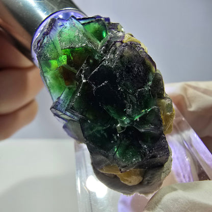 Cube de fluorite fantôme, zonal, muscovite, spécimen de tourmaline Schorl, Erongo, Namibie, 37 x 24 x 20 mm 