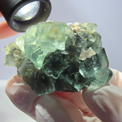 Spécimen de cube de fluorite fantôme transparente, vert parqueté, Okorusu, Namibie, 47 x 32 x 22 mm 