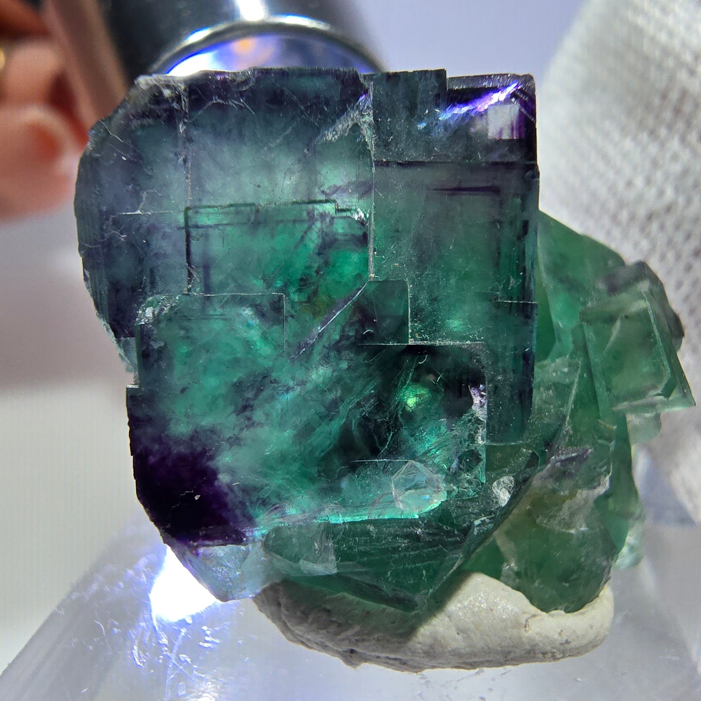Spécimen rare de cube de fluorite fantôme, vert zonal et violet, Okorusu, Namibie, 30 x 26 x 18 mm 