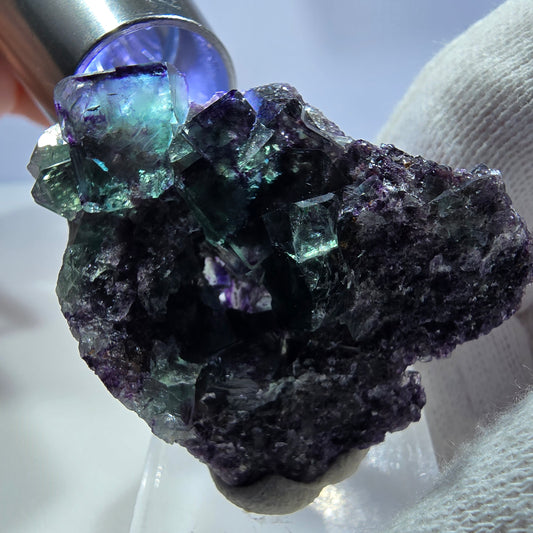 Spécimen rare de cube de fluorite fantôme, vert zonal et violet, Okorusu, Namibie, 43 x 36 x 15 mm