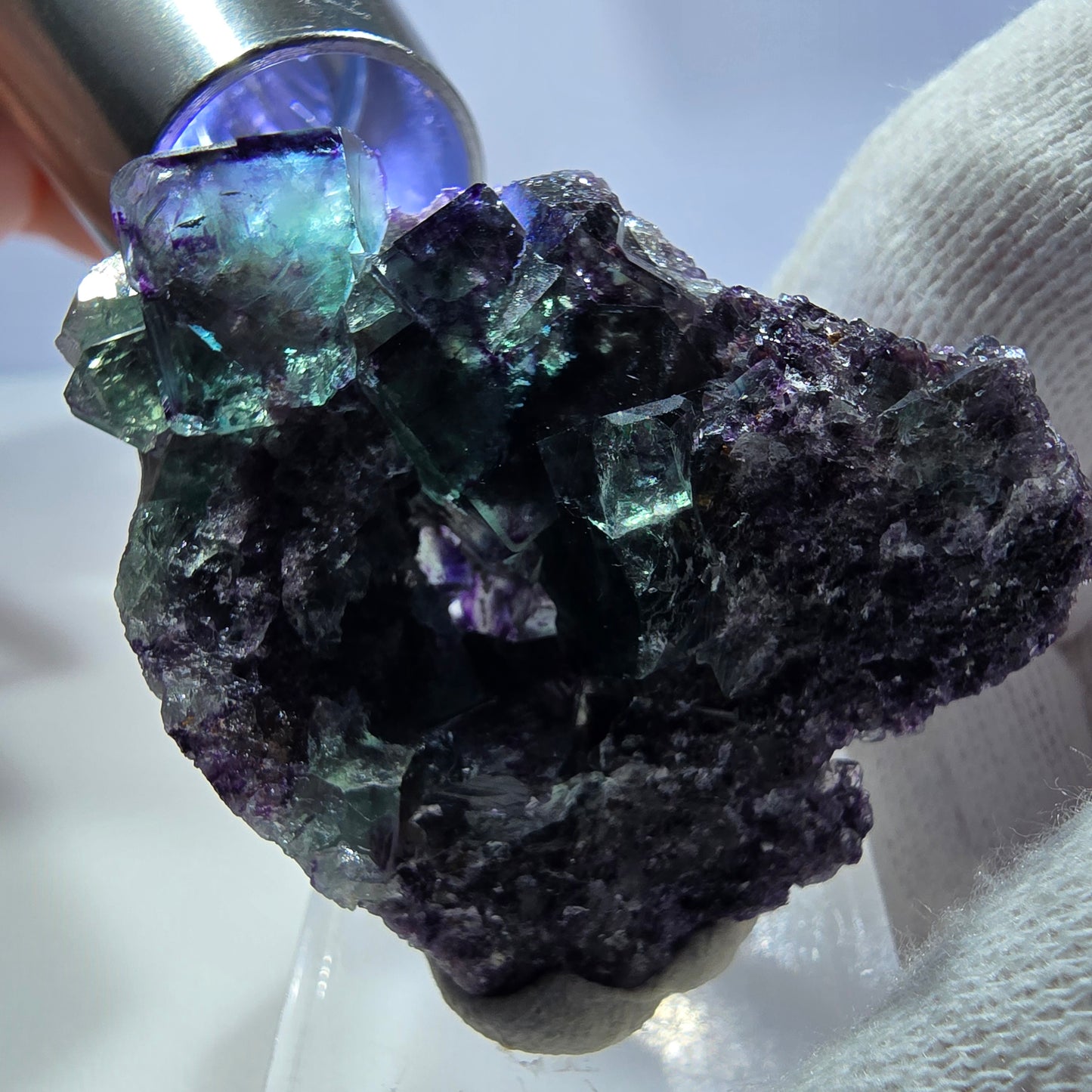 Seltene Phantom Fluorit Würfel Stufe zonal grün lila Okorusu, Namibia 43*36*15mm