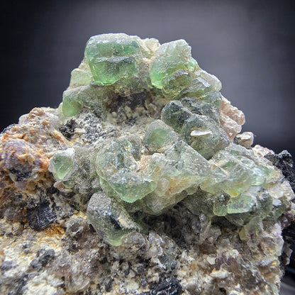 Grande fluorite fantôme, tourmaline Schörl, stade muscovite Erongo Namibie 82*51*58mm