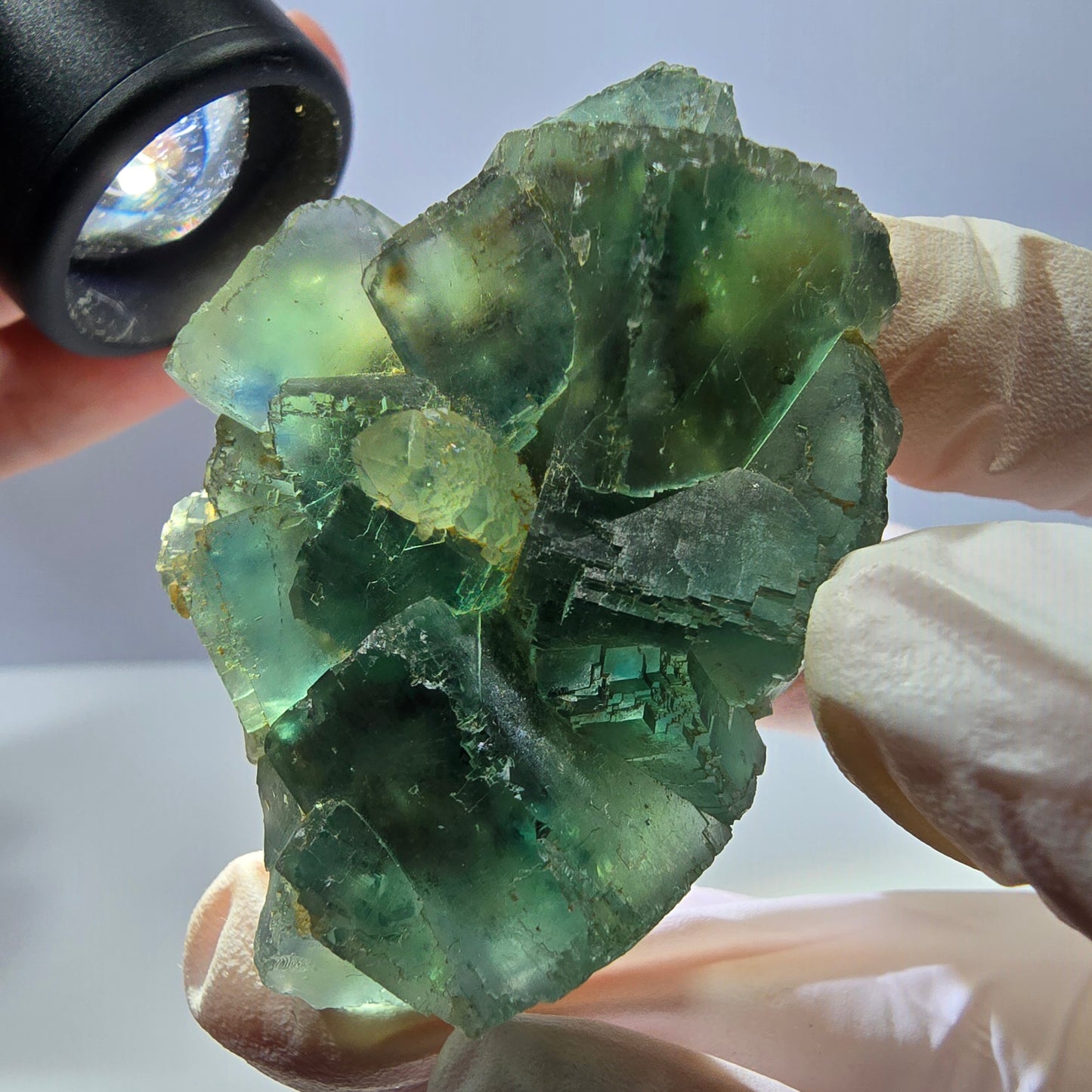 Rare cube de fluorite fantôme, spécimen de quartz vert Okorusu, Namibie, 55 x 36 x 20 mm 