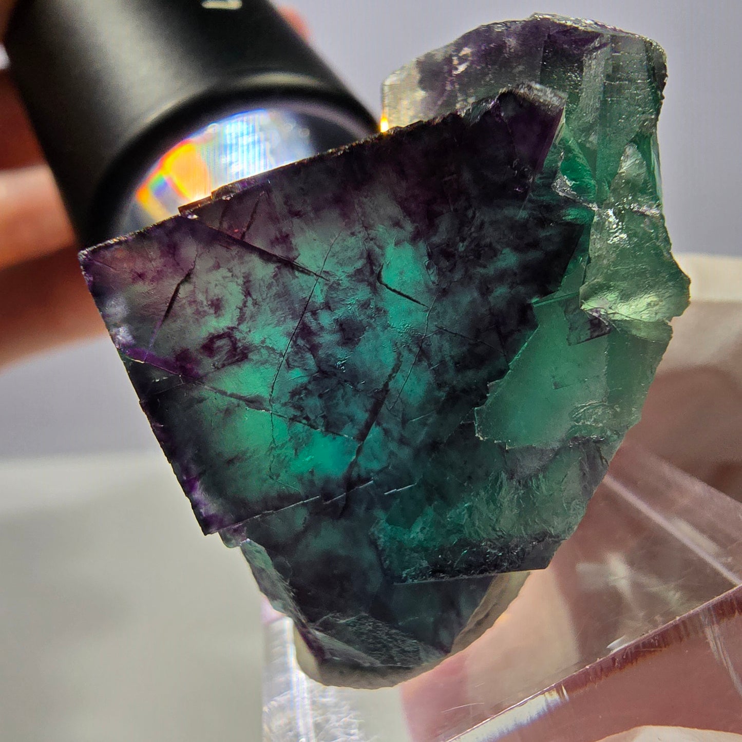 Rare cube de fluorite fantôme parqueté vert violet Okorusu Namibie 41*31*24mm 