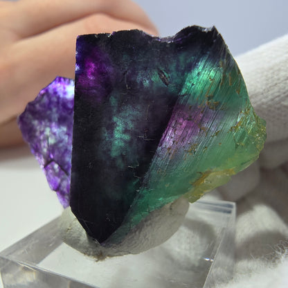 Spécimen de cube de fluorite fantôme transparente, vert-violet zonal, Okorusu, Namibie, 42 x 28 x 24 mm 