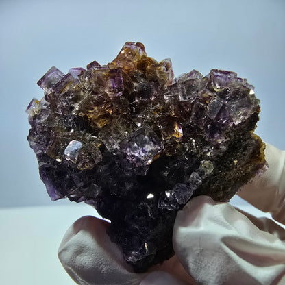 Rare spécimen de cube de fluorite fantôme, violet-jaune, Okorusu, Namibie, 59 x 47 x 32 mm 