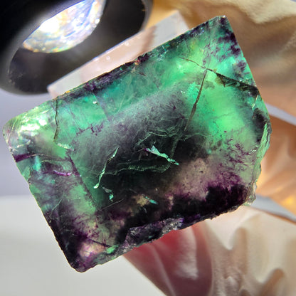 Rare cube de fluorite fantôme parqueté vert violet Okorusu Namibie 27*24*20mm 