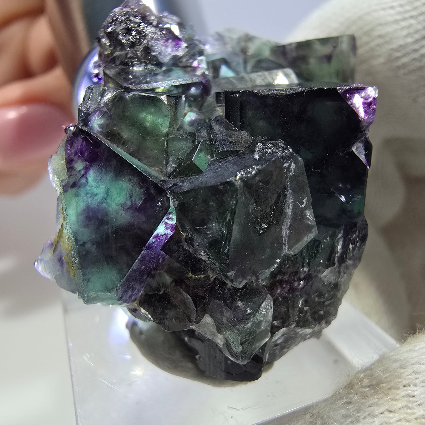 Clear Phantom Fluorite Cube Specimen zonal green purple Okorusu, Namibia 41*28*23mm 