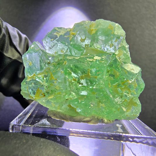 Cube de fluorite fantôme transparent de qualité verte, 27x22x9mm, Okorusu, Collection namibie