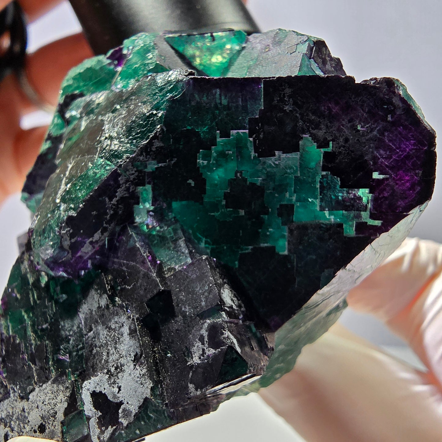 Spécimen de cube de fluorite fantôme vert violet zonal 11:11 Angel Pocket, Namibie 69*53*40mm 