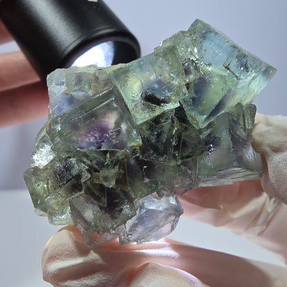 Phantom Fluorite Cube Specimen, parquetted green purple Okorusu, Namibia 49*34*13mm 