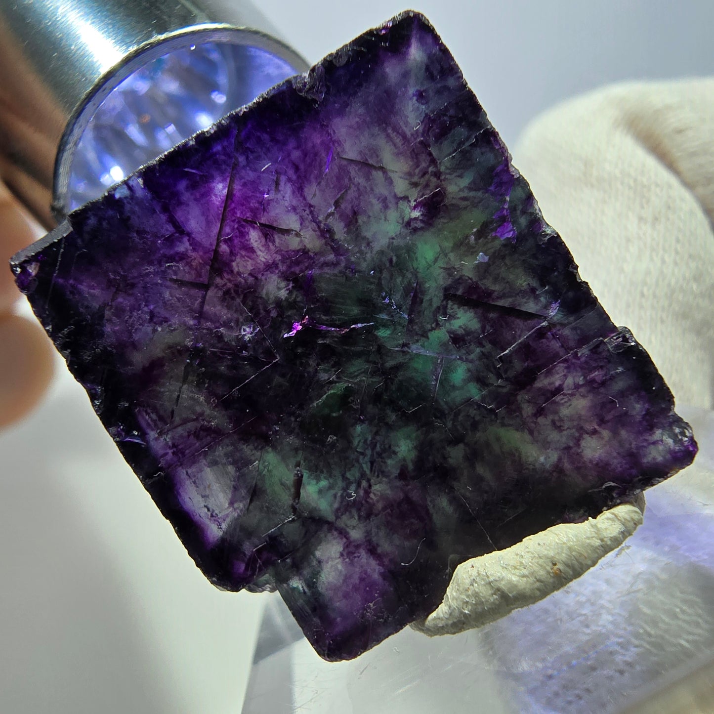 Rare cube de fluorite fantôme zonal, vert violet Okorusu, Namibie 31*29*15mm 
