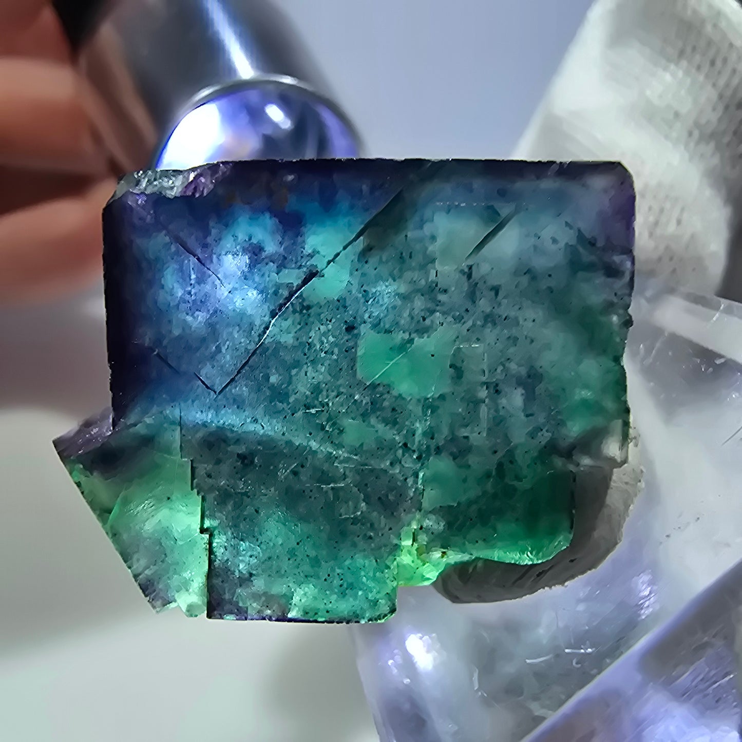 Seltene Phantom Fluorit Würfel Stufe zonal grün lila Okorusu, Namibia 31*27*17mm
