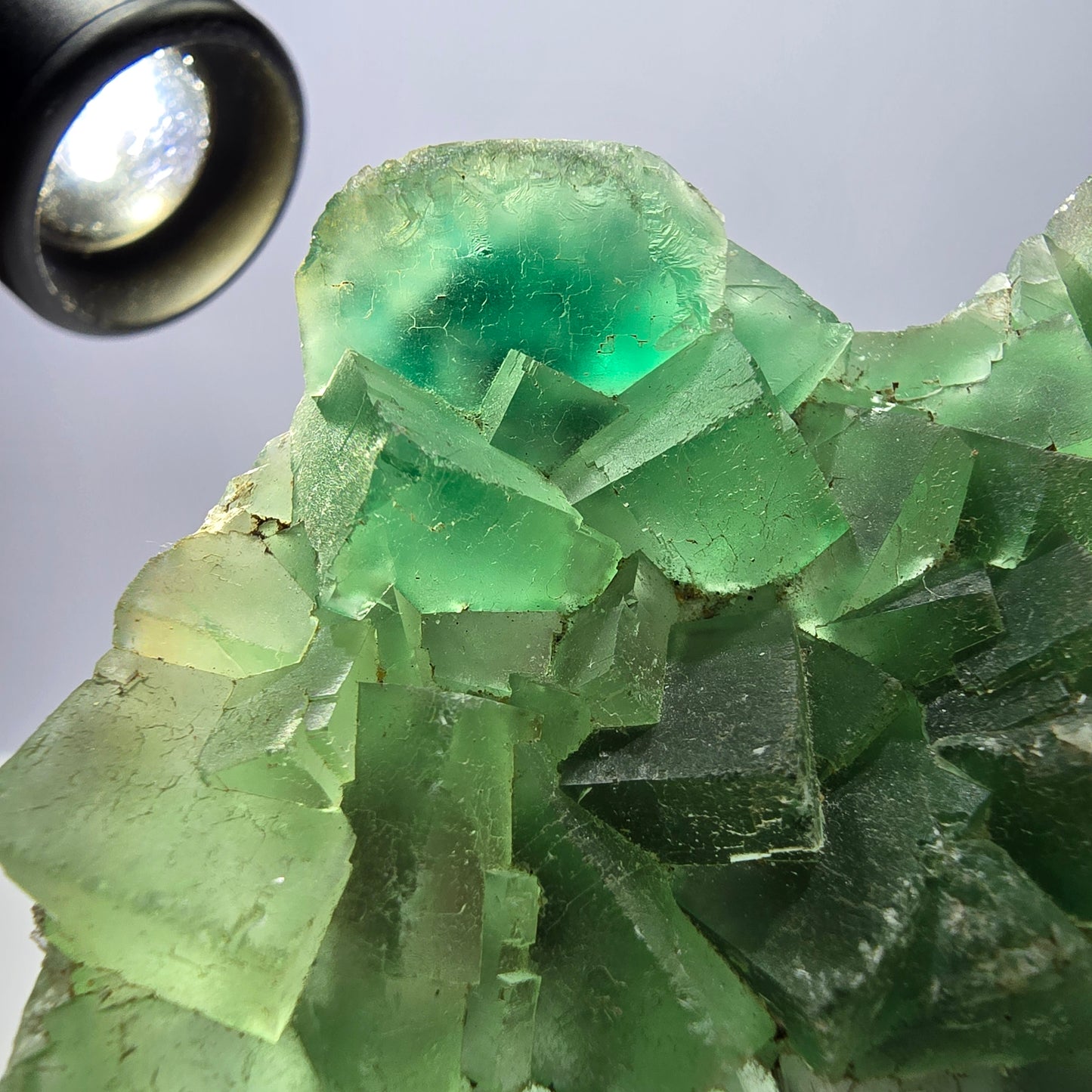 Grand cube de fluorite fantôme étagé, vert Okorusu Namibie 100*74*22mm 