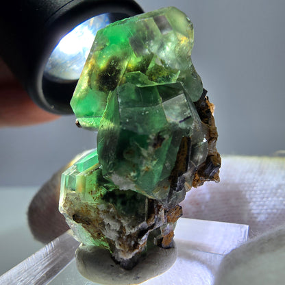 Fluorite fantôme hexagonale, tourmaline Schörl, quartz fumé, hyalite, Erongo, Namibie, 33 x 22 x 23 mm 