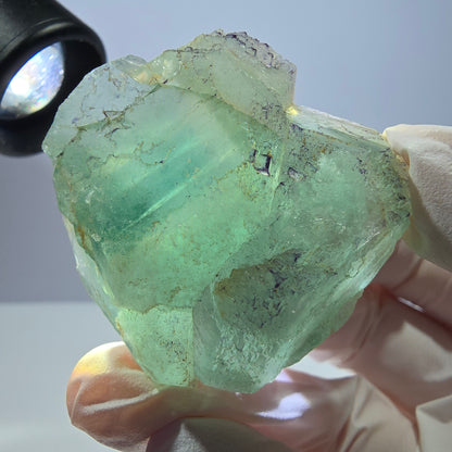 Spécimen de cube de fluorite fantôme transparente, vert parqueté, Okorusu, Namibie, 44 x 43 x 20 mm 