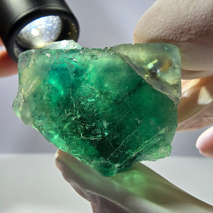 Spécimen de cube de fluorite fantôme transparente, vert parqueté, Okorusu, Namibie, 43 x 37 x 21 mm 