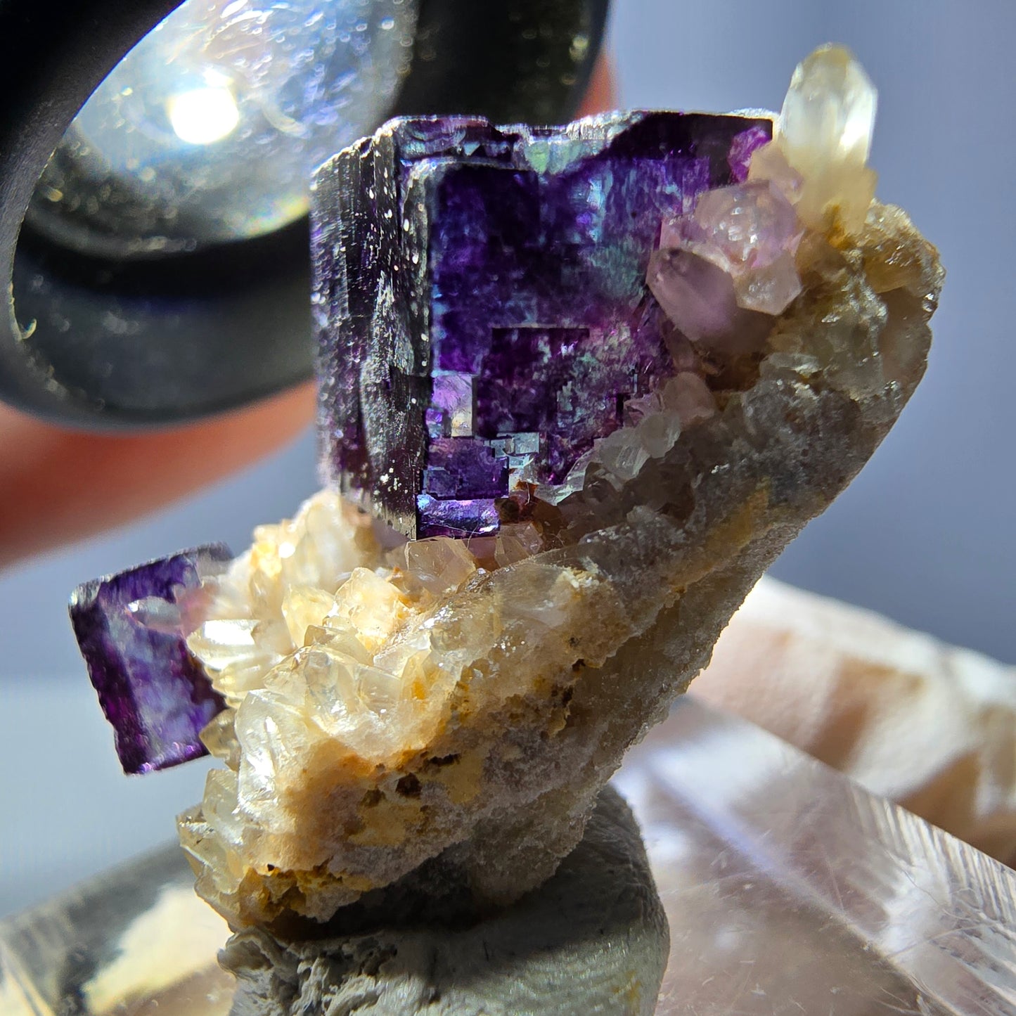 Phantom Fluorit Würfel, Quarz Stufe, grün lila Okorusu, Namibia 29*20*15mm