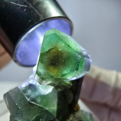 Cube hexagonal de fluorite fantôme, muscovite, tourmaline Schörl, Erongo, Namibie, 30 x 23 x 20 mm 