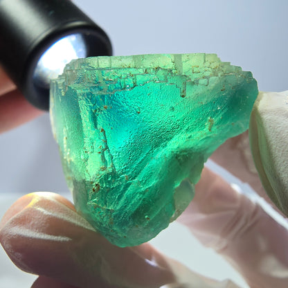 Spécimen de cube de fluorite fantôme transparente, vert parqueté Okorusu, Namibie 33 x 31 x 30 mm 