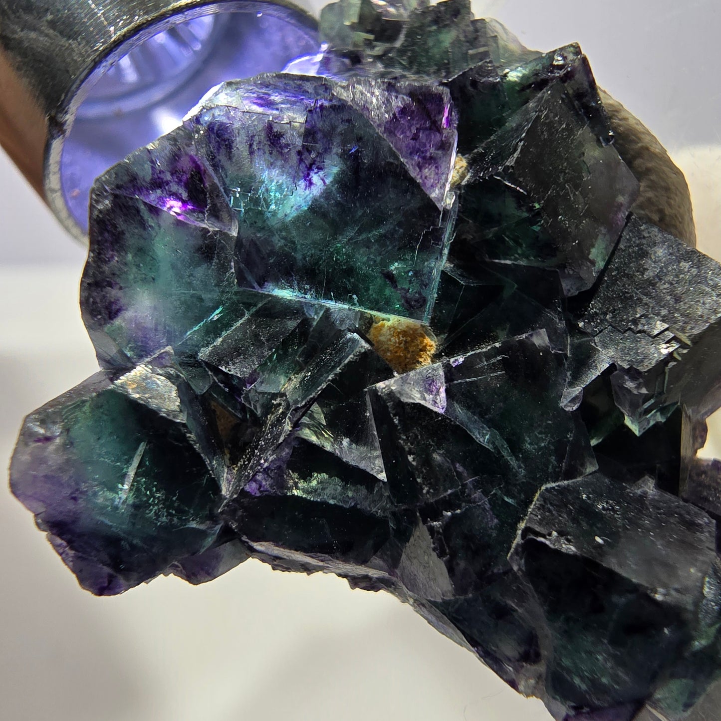 Spécimen zonal de cube de fluorite fantôme, vert violet, Okorusu, Namibie, 41 x 31 x 15 mm 