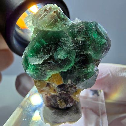 Cube de fluorite fantôme hexagonal, muscovite, tourmaline Schörl Erongo, Namibie 32*26*21mm 