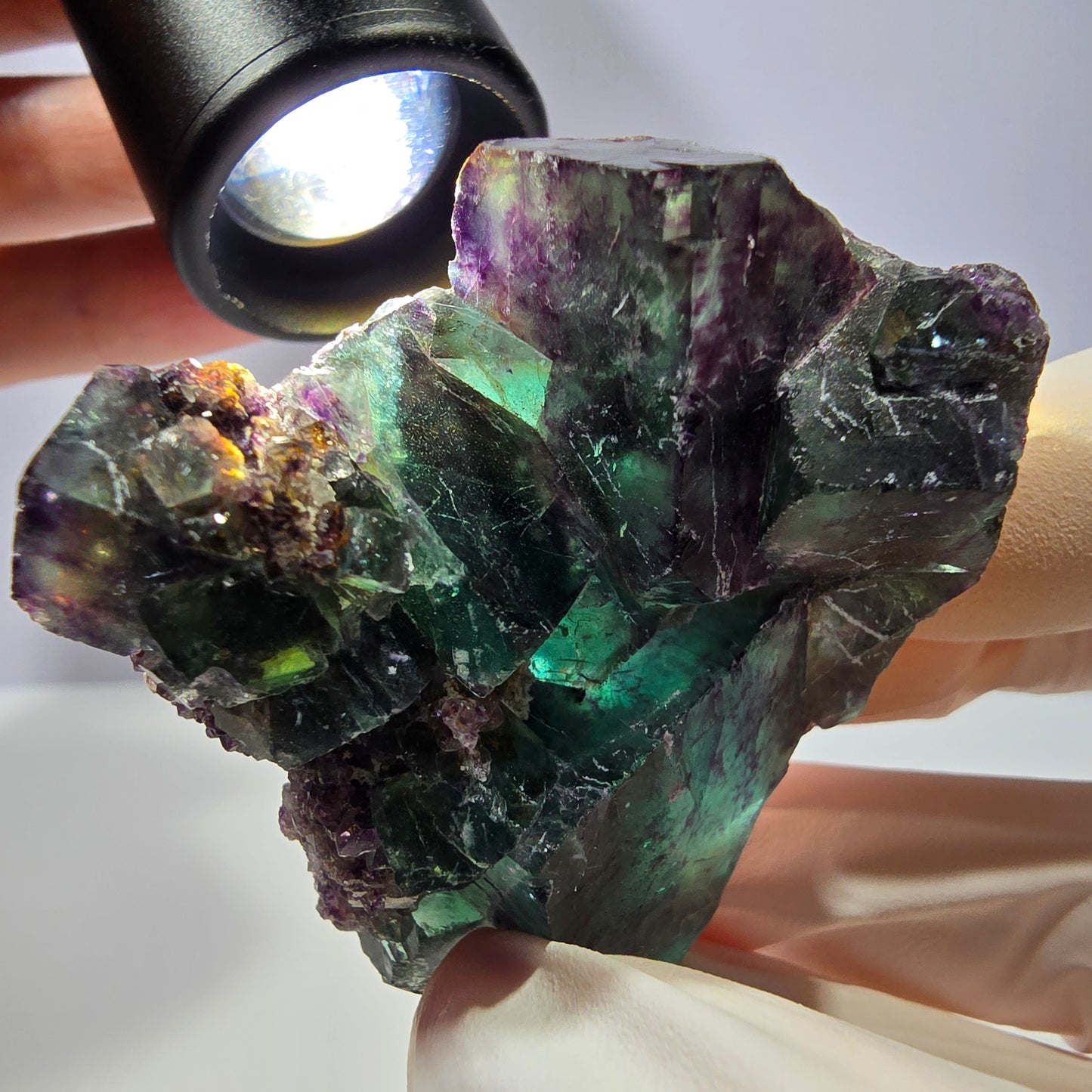 Spécimen de cube de fluorite fantôme, parqueté vert violet Okorusu, Namibie 56*43*28 mm 