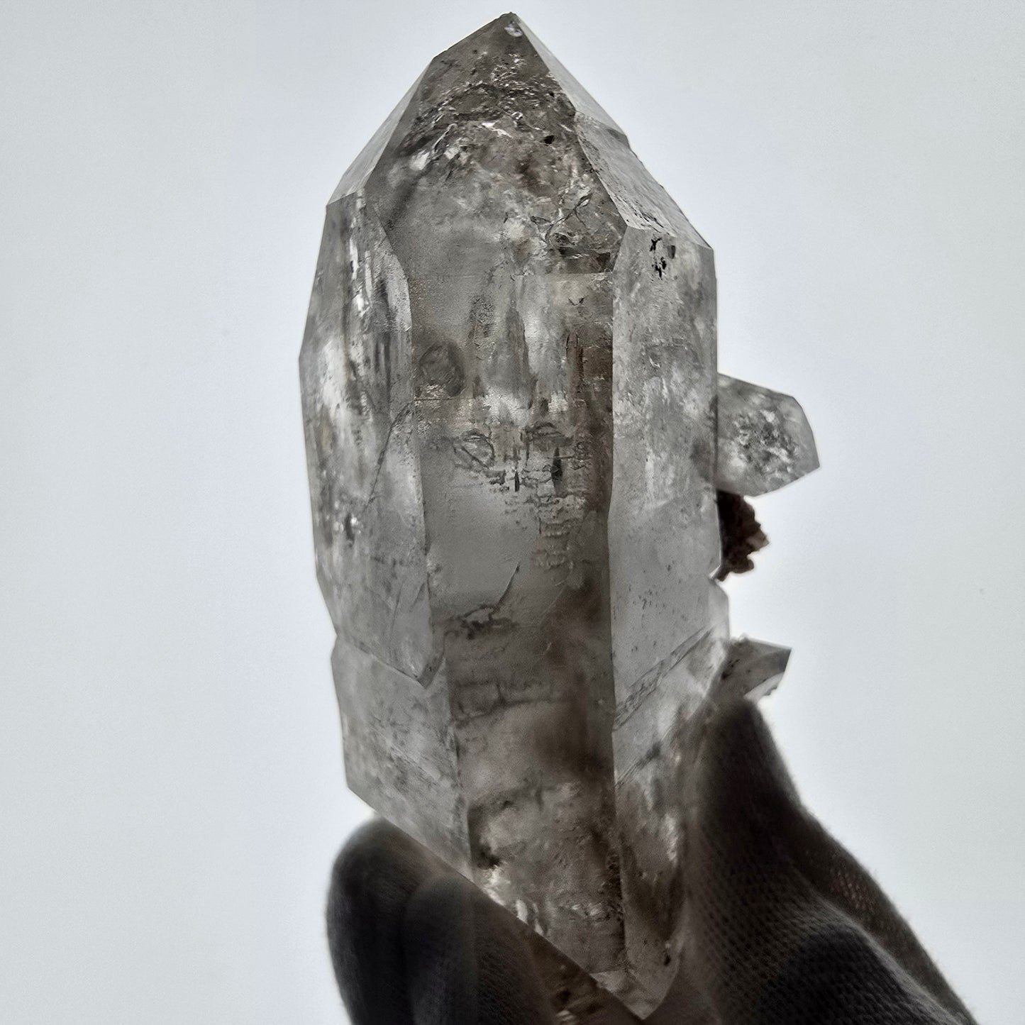 Sceptre DT Enhydro Skeleton Smoky Quartz, 2 gobos de poche Bubble Valentine. Namibie 126 x 66 x 50 mm 
