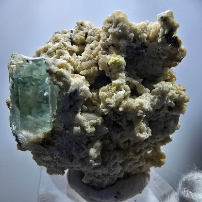 Seltene Aquamarin X mit Hyalit, Orthoklas Stufe Erongo, Namibia 39*38*28mm