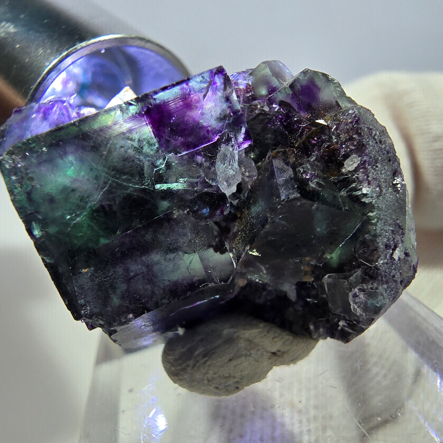 Spécimen zonal de cube de fluorite fantôme, vert violet, Okorusu, Namibie 33 x 22 x 20 mm 