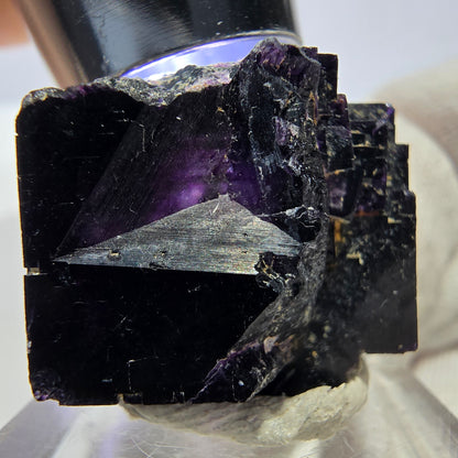 Spécimen rare de cube de fluorite fantôme, vert zonal et violet, Okorusu, Namibie, 33 x 25 x 22 mm 