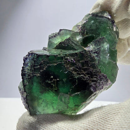 Spécimen de cube de fluorite fantôme transparent, parqueté, zonal, Okorusu, Namibie, 92 x 51 x 28 mm 
