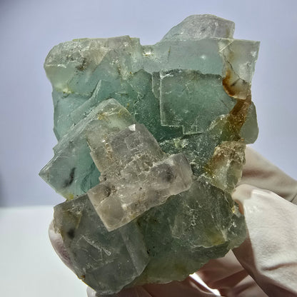 Rare spécimen de cube de fluorite fantôme, vert et blanc, Okorusu, Namibie, 61 x 51 x 34 mm 