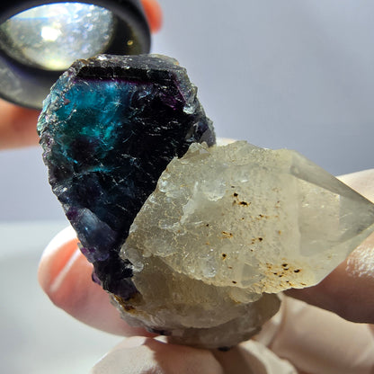 Rare cube de fluorite fantôme, spécimen de quartz vert violet Okorusu Namibie 49*41*29mm 