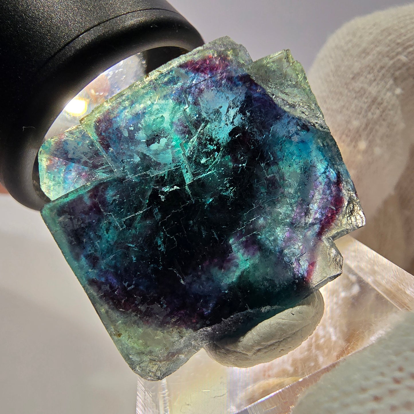Spécimen de cube de fluorite fantôme, zonal – Nouvelle découverte ! Okorusu, Namibie, 33 x 31 x 21 mm 