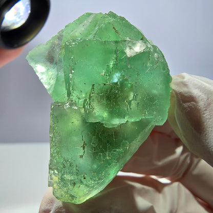 Spécimen de cube de fluorite fantôme transparente, vert parqueté, Okorusu, Namibie, 46 x 35 x 21 mm 