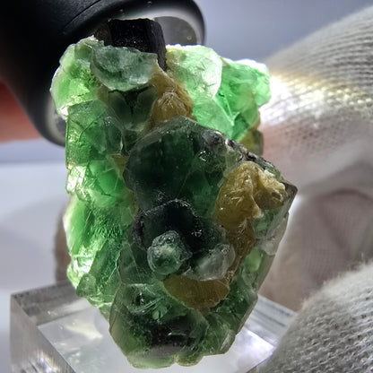 Cube de fluorite fantôme, tourmaline muscovite hexagonale Schörl Erongo Namibie 33*30*25mm 