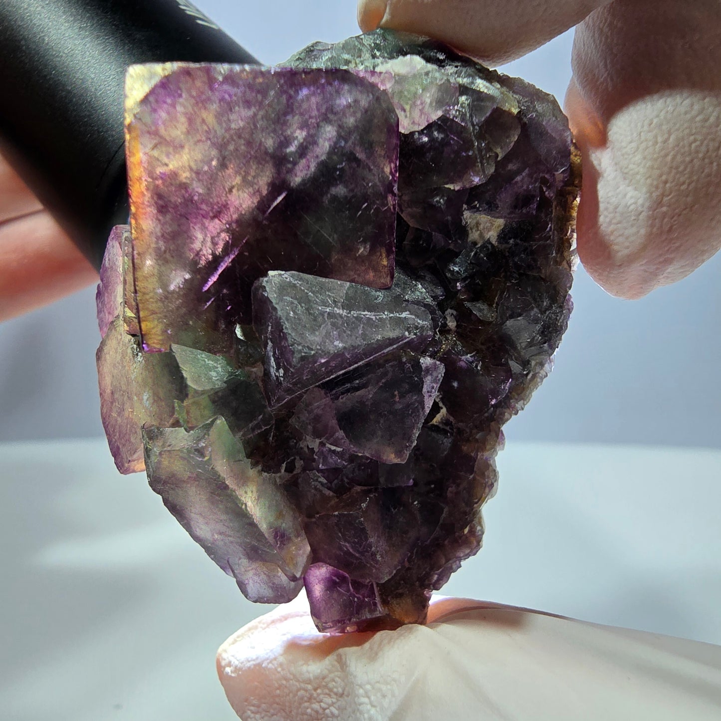 Rare spécimen de cube de fluorite fantôme, vert-violet, Okorusu, Namibie, 53 x 43 x 28 mm 