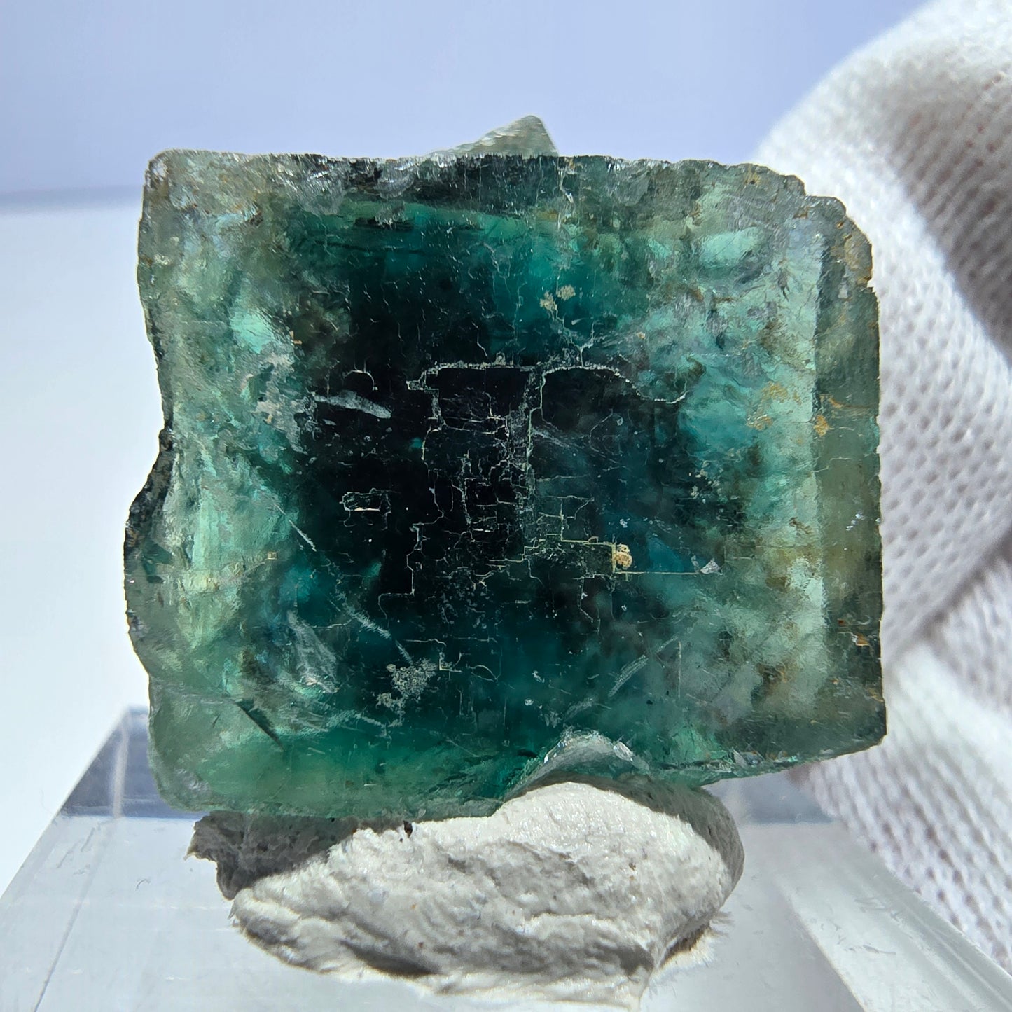 Seltene Phantom Fluorit Würfel Stufe zonal grün lila Okorusu, Namibia 28*28*17mm